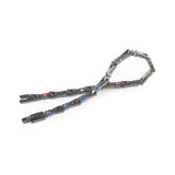 Cobalt Blue bracelet unclasped and folded to display black link design and blue crystal accents.