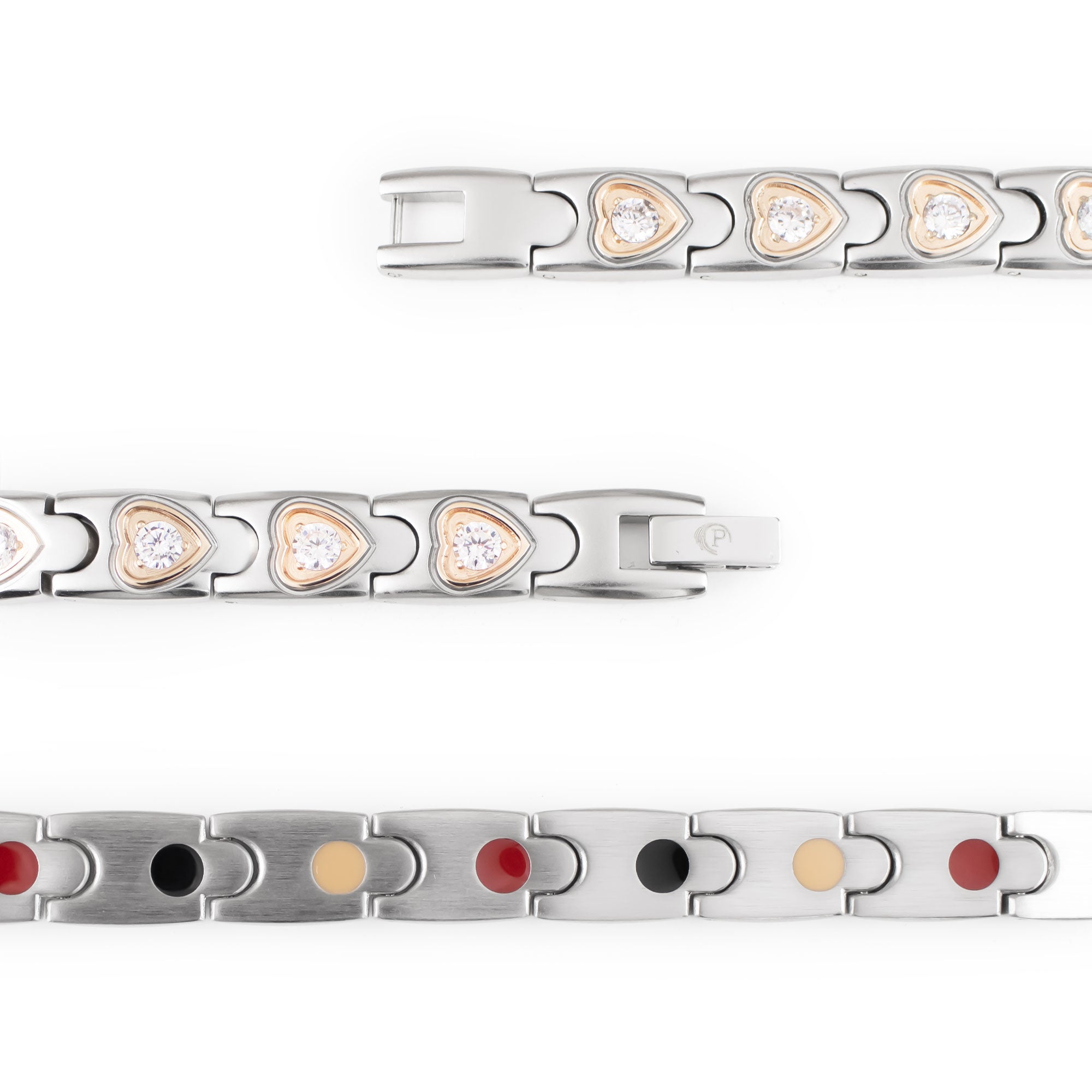 Hearts - Negative Ion Bracelet, Titanium with Rose Gold Hearts & Swarovski Crystals