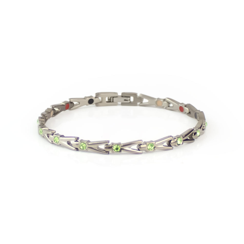 Imagine - Negative Ion Bracelet, Titanium with Green Swarovski Crystals