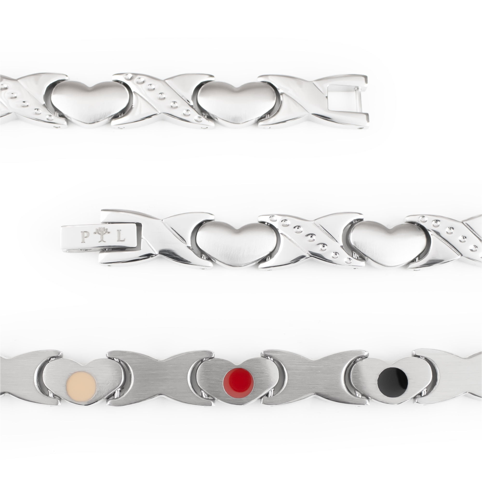 Love - Negative Ion Bracelet, Stainless Steel Hearts