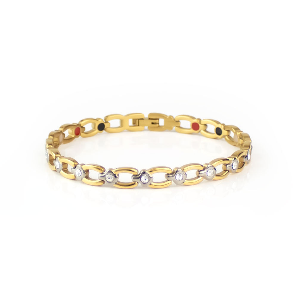 Nice - Negative Ion Bracelet, Gold Plated Titanium with Swarovski Crystals