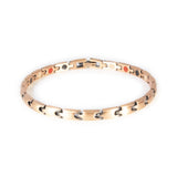 Russet copper negative ion bracelet with interlocking puzzle links, front clasped view.