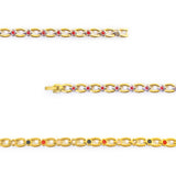 Close-up of Scarlet bracelet showing small red crystals set in polished titanium links.