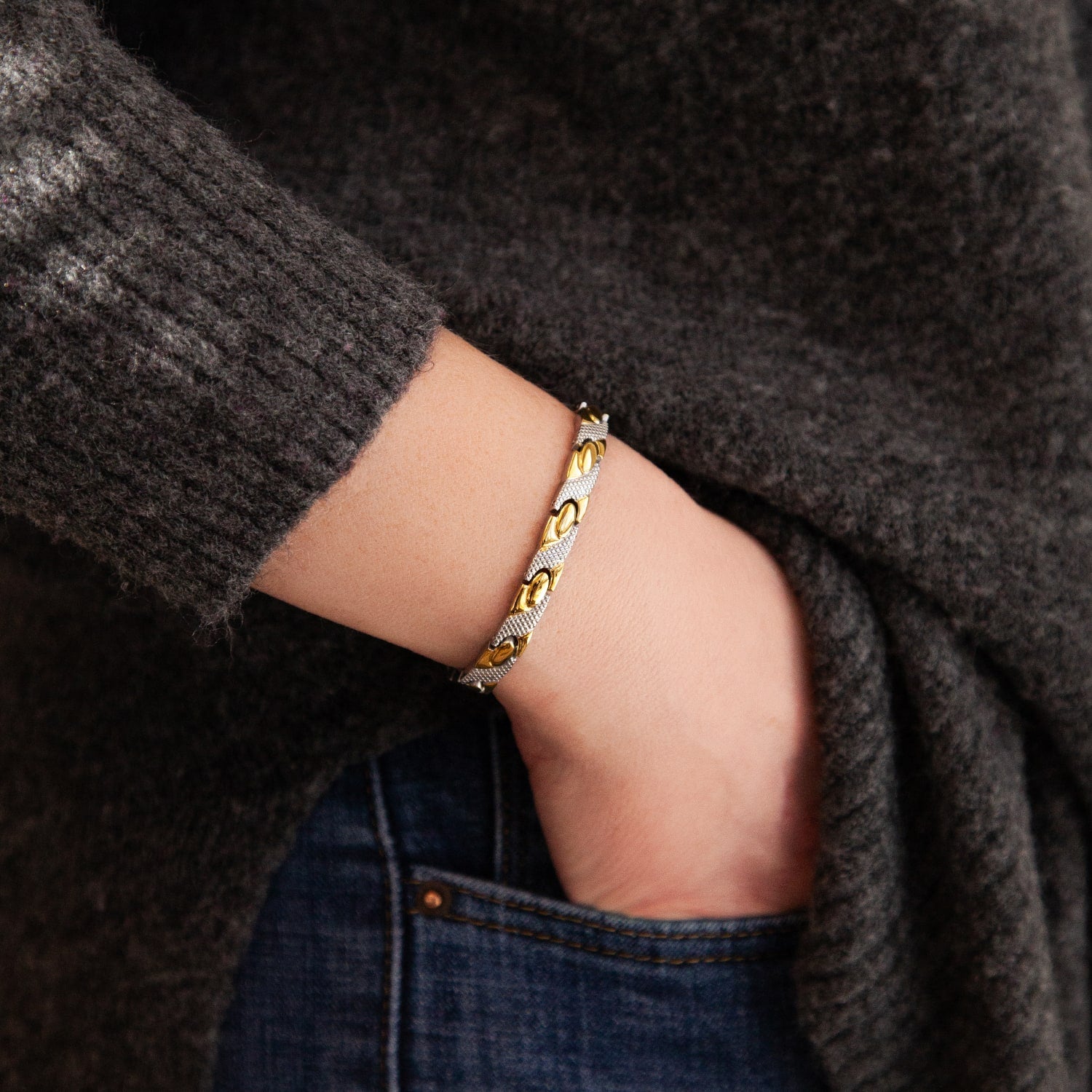 Stamina - Negative Ion Bracelet, Stainless Steel with a Gold Plated Twist