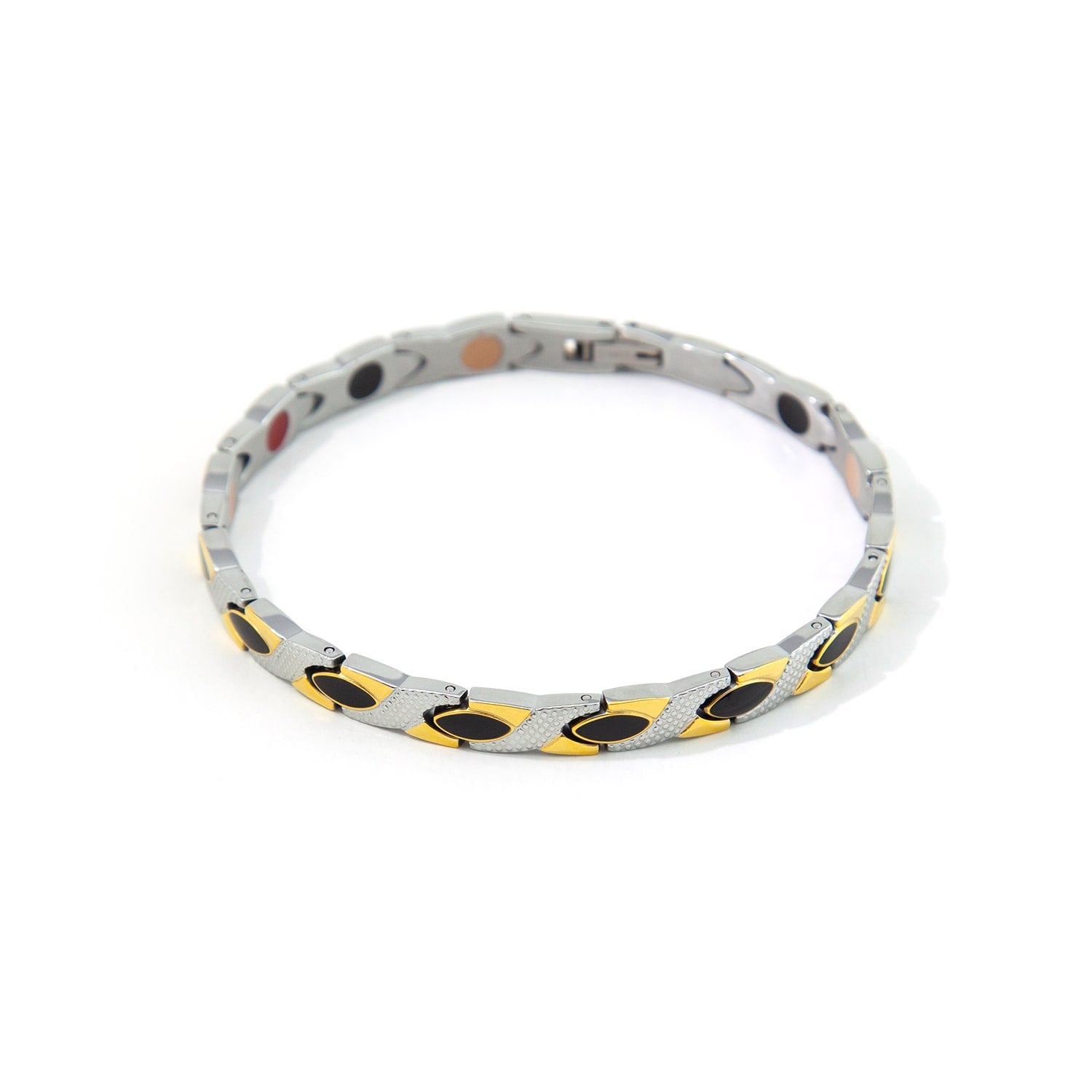Balance -Titanium Negative Ion Bracelet- Black Onyx, Sterling Silver & Gold Plated