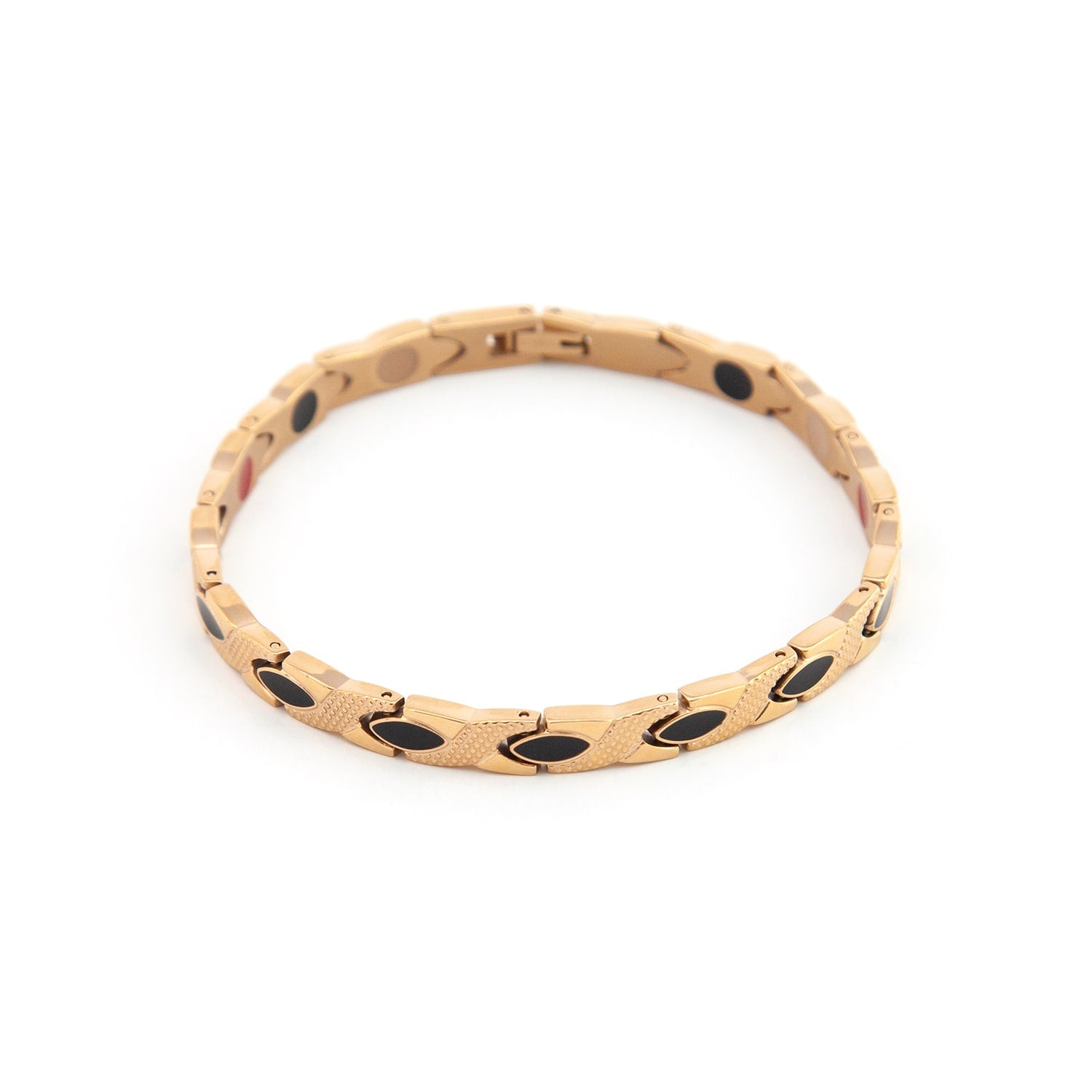 Tri-Color - Titanium Negative Ion Bracelet - Rose Gold Plated & Black Onyx