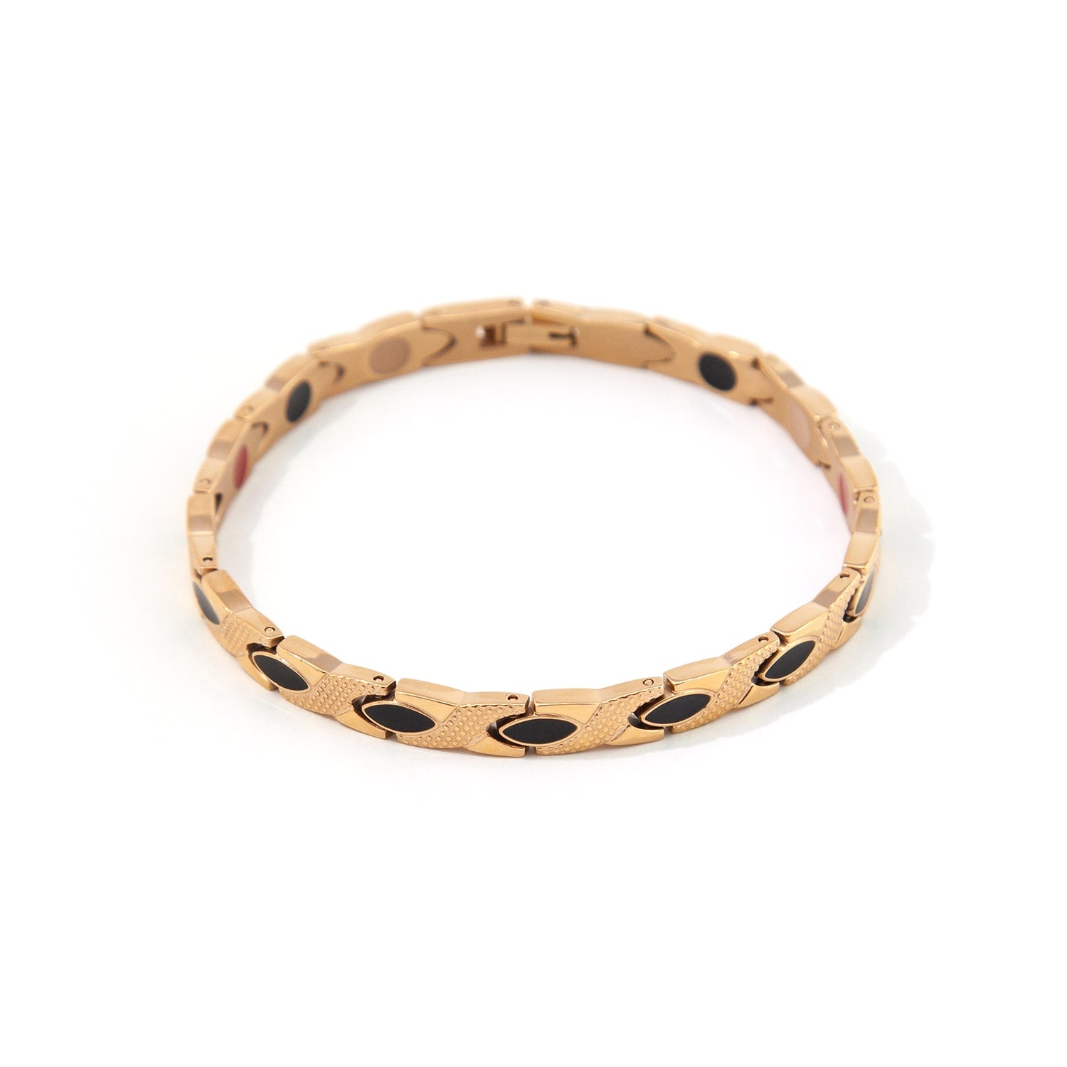 Tri-Color - Titanium Negative Ion Bracelet - Rose Gold Plated & Black Onyx