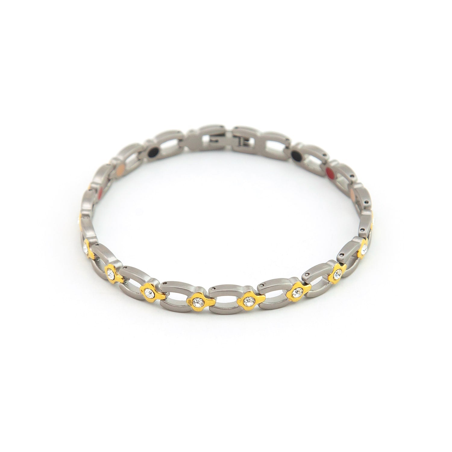 Paris - Negative Ion Link Bracelet, Titanium w Gold Plated & Swarovski Crystals