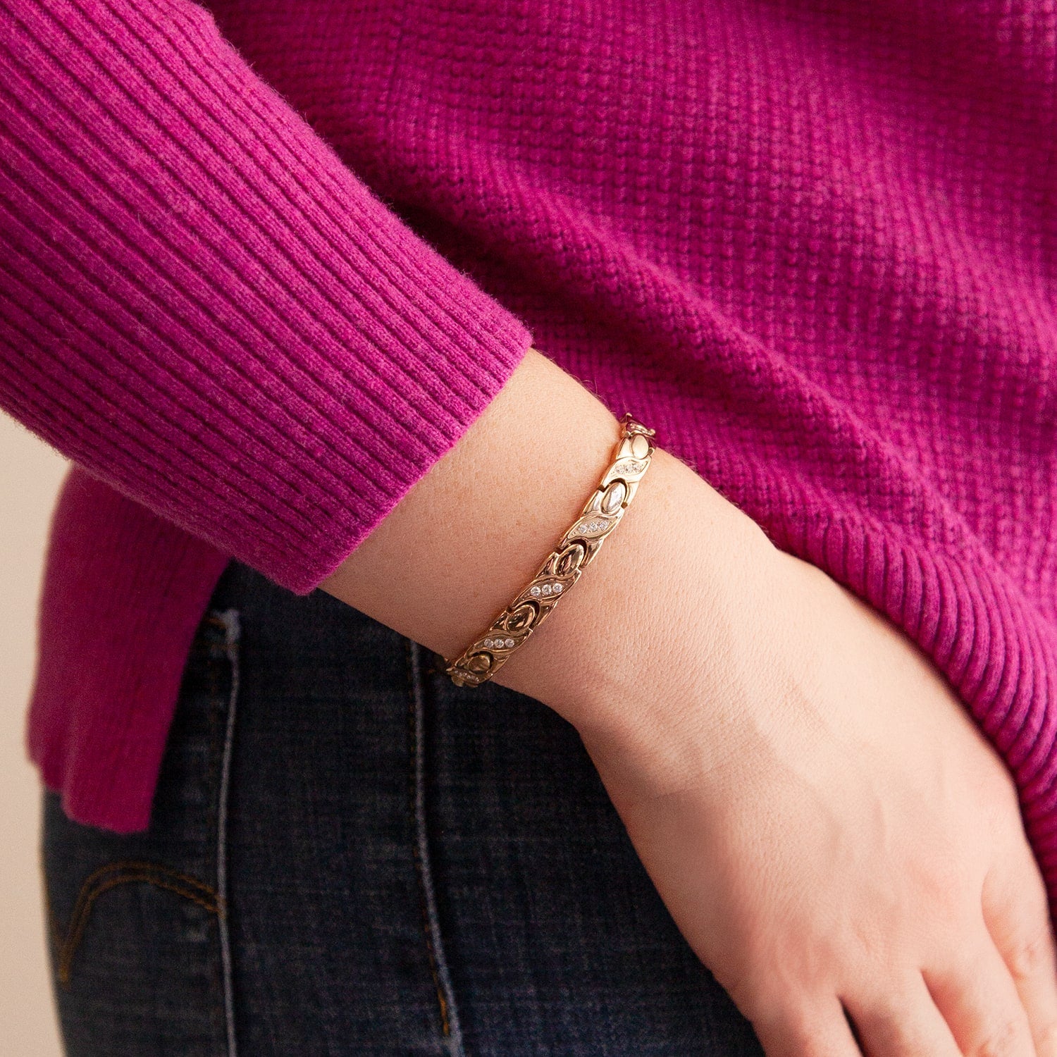 Bejeweled - Negative Ion Bracelet - Titanium Rose Gold with Swarovski Crystals