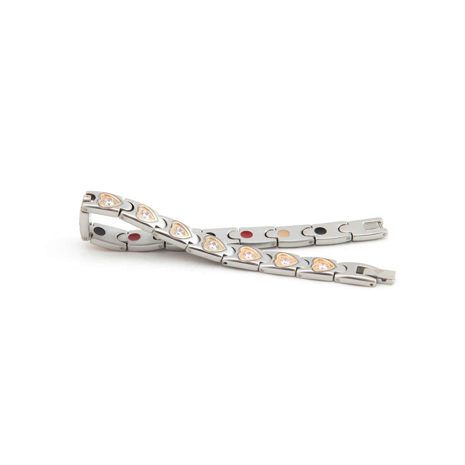 Hearts Negative Ion Bracelet – Titanium with Gold Hearts & Swarovski Crystals