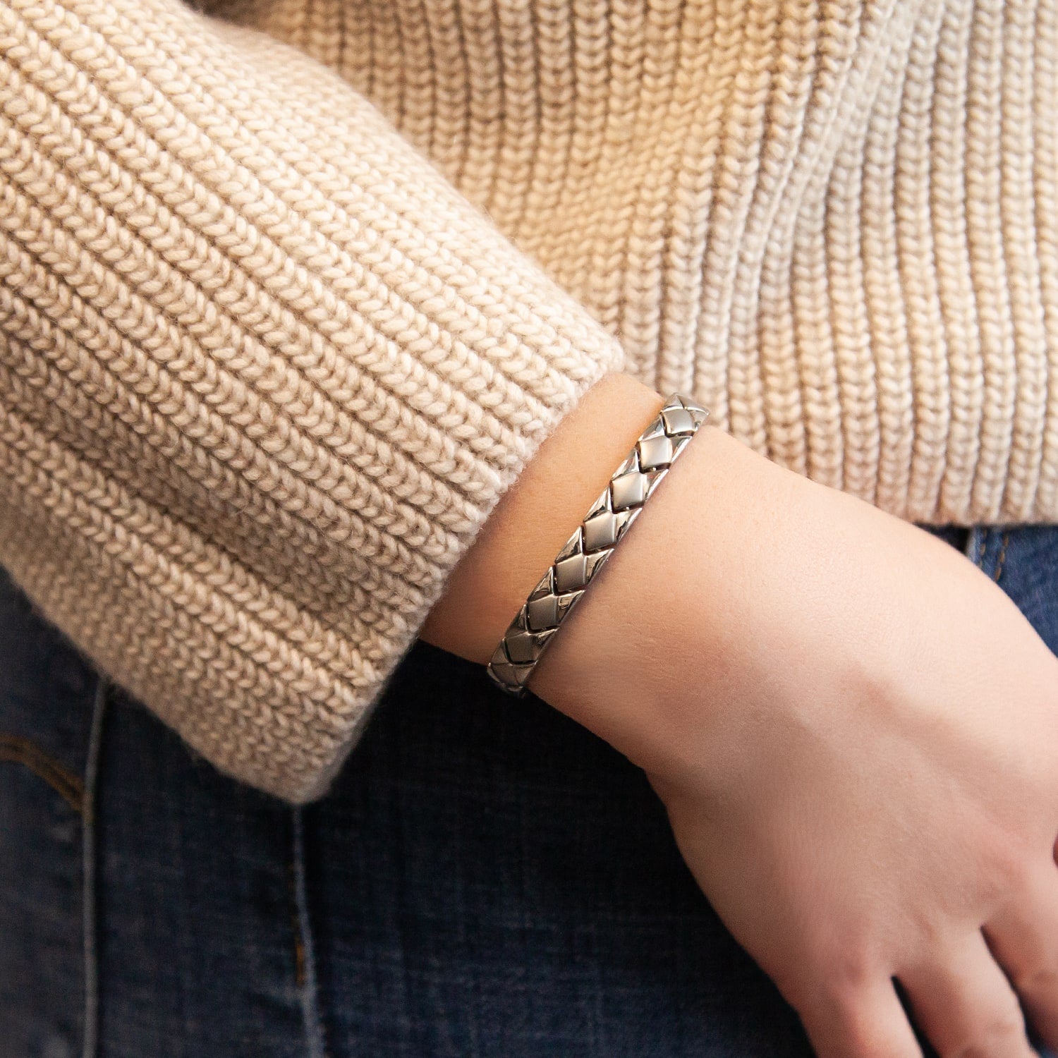 Embrace - Stress Relief Negative Ion Bracelet, Stainless Steel Rhombus