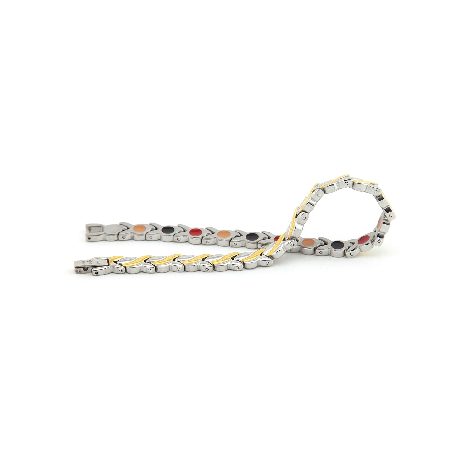 Duet - Negative ion Bracelet, Beautiful waves pattern Polished & Gold steel