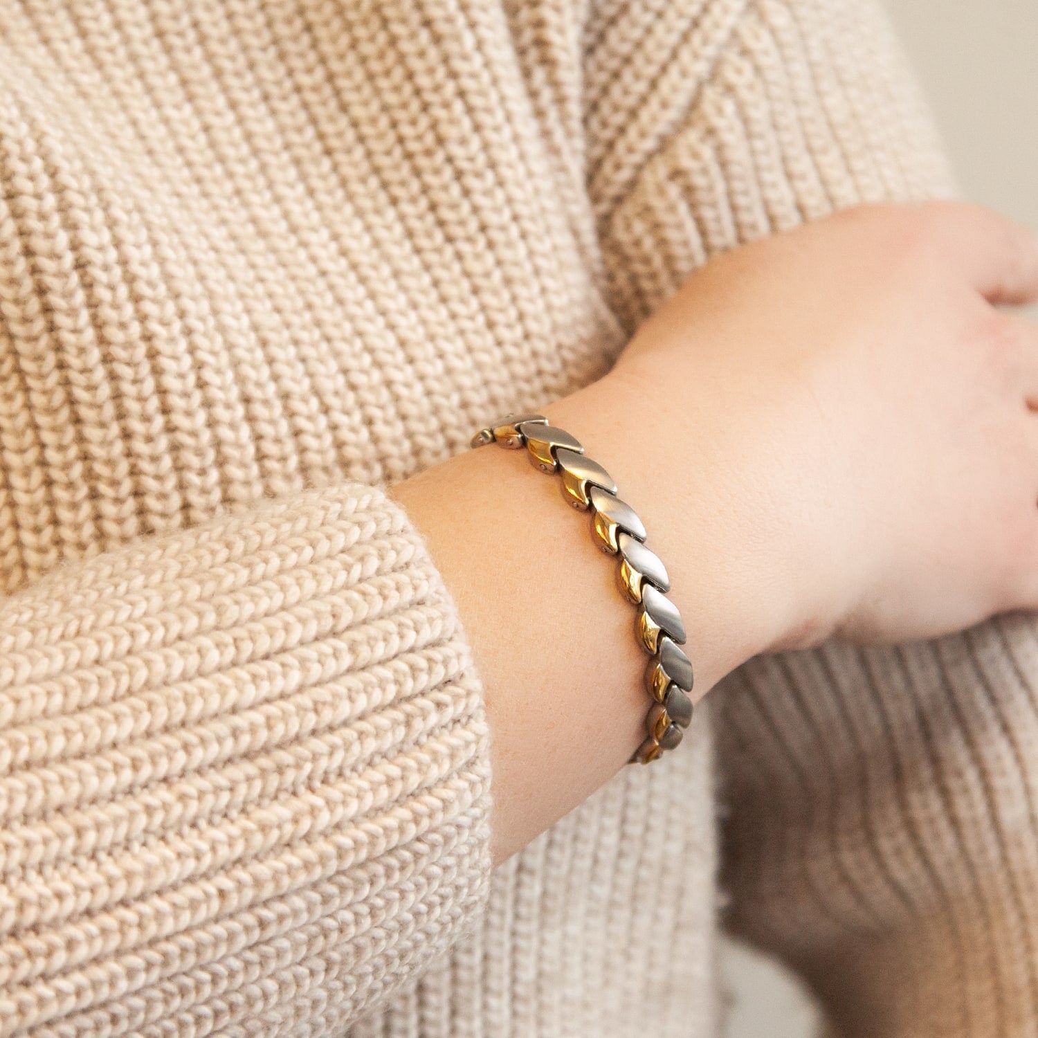 Energy - Negative Ion Chain Bracelet - Brushed Stainless Steel and Polished Gold