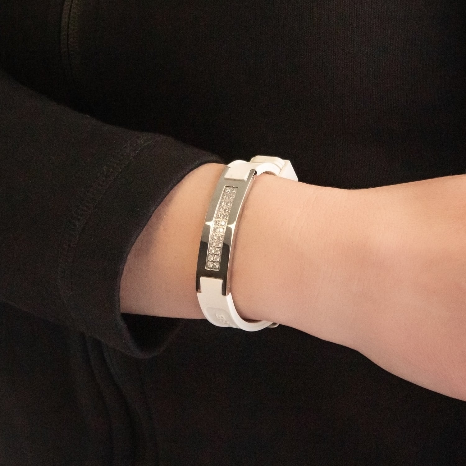 Magical -White Silicone Negative Ion Bracelet - 24 Swarovski Crystals