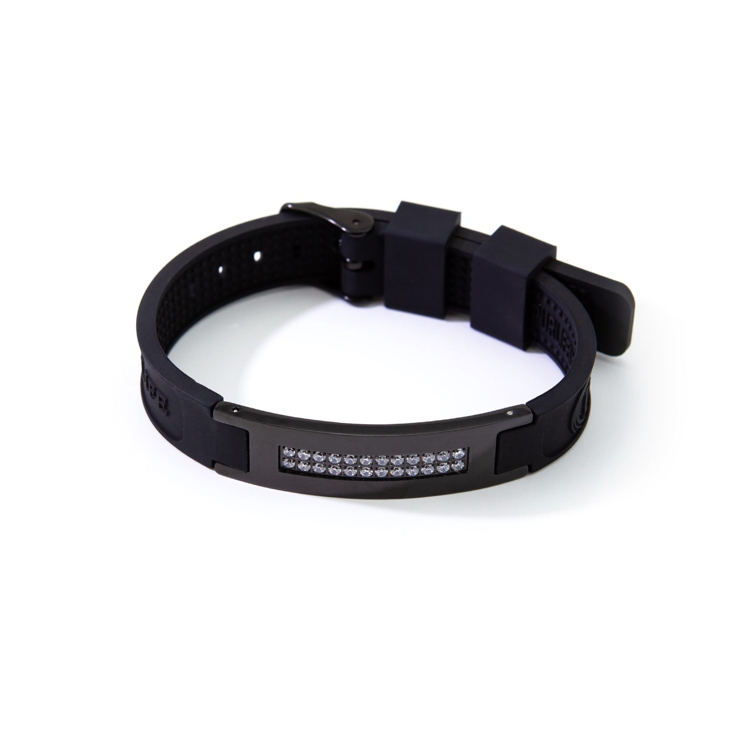 Purlife Fashionista - Negative Ion Black Steel & Silicone Bracelet with Swarovski Crystals