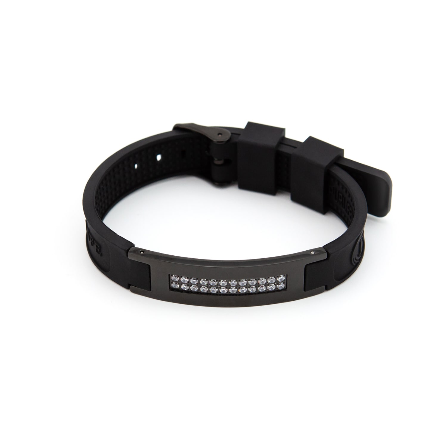 Purlife Fashionista - Negative Ion Black Steel & Silicone Bracelet with Swarovski Crystals