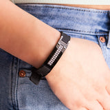 Purlife Fashionista - Negative Ion Black Steel & Silicone Bracelet with Swarovski Crystals