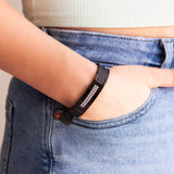 Purlife Fashionista - Negative Ion Black Steel & Silicone Bracelet with Swarovski Crystals