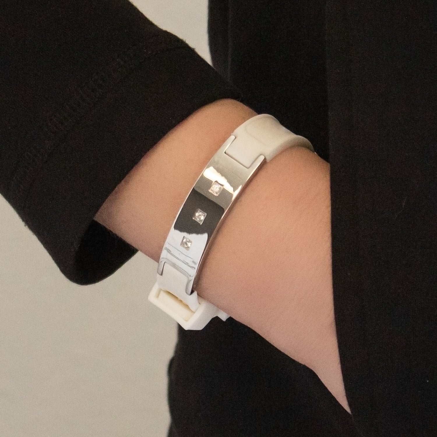 Trinity - Negative Ion Bracelet Silicone Band,Stainless Steel w/Swarovski Crystals