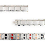 Close-up of Brilliant Balance bracelet highlighting angular link design and dual embedded negative ion elements.