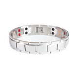 Brilliant Balance stainless steel bracelet front view showing matte center links bordered by polished steel edges.