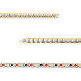 Close-up of Course negative ion bracelet links with stainless steel and gold to show detail.