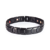 Ebony stainless steel bracelet front view showing matte black links with polished edges and single row of embedded elements.