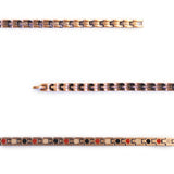 Close-up of Ember copper bracelet showing textured etched bar and polished edges.