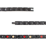 Close-up of EverStrength bracelet showing black matte and polished link contrast with embedded negative ion elements.