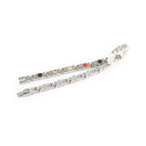 Flight negative ion bracelet with matte stainless steel, unclasped and folded for display.