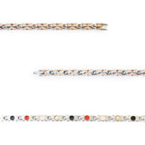 Close-up of Flutter negative ion bracelet links with stainless steel and rose gold to show detail.