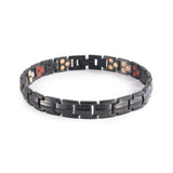 Horizon polished black stainless steel bracelet clasped front view.
