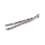 Bracelet unclasped and folded to show interlocking link pattern and crystal placement.