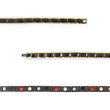 Close-up of Lineage negative ion bracelet links with black stainless steel and gold to show detail.