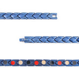 Close-up of Majestic Blue bracelet highlighting contrast between matte rhombus centers and polished blue triangular edges.