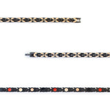 Close-up of Monarch negative ion bracelet links with matte black stainless steel and rose gold to show detail.