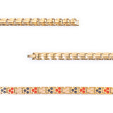Close-up of Nebula bracelet showing rose gold beveled links and negative ion elements.