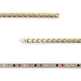 Close-up of Nexus negative ion bracelet links with stainless steel and gold to show detail.