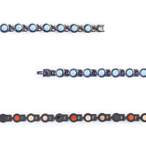 Close-up of Obsidian Tide bracelet showing round turquoise crystal links.
