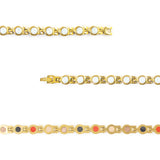 Close-up of Opulent bracelet showing round white crystal set in each gold link.