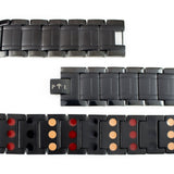 Close-up of Precious Black bracelet links highlighting engraved matte centers, polished titanium borders, and refined geometric craftsmanship.