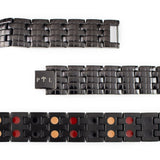 Close-up of Pristine Black bracelet highlighting polished checkered links and double embedded negative ion elements.