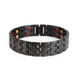 Pristine Black polished stainless steel bracelet front view showing engraved checkered pattern and sleek reflective finish.