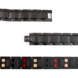 Close-up of Pure Black bracelet highlighting matte black finish, polished edges, and dual embedded negative ion elements.