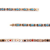 Close-up of Sierra copper bracelet links with turquoise to show detail.