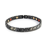 Unity negative ion bracelet with black stainless steel, front clasped view.