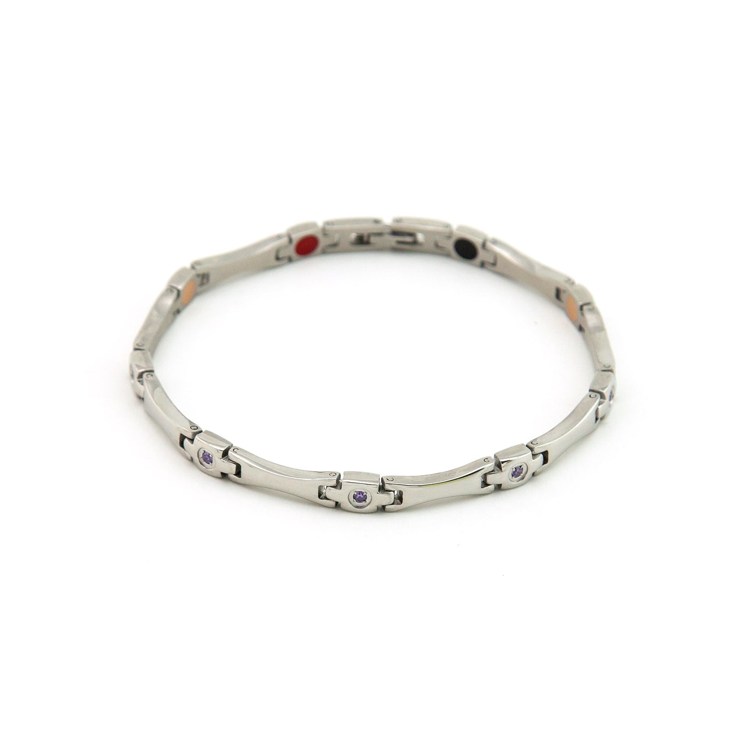 Finesse - Negative Ion Bracelet - Stainless Steel with Purple Crystals.