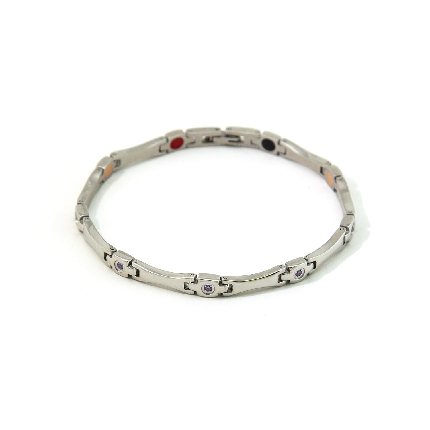 Finesse - Negative Ion Bracelet - Stainless Steel with Purple Crystals.