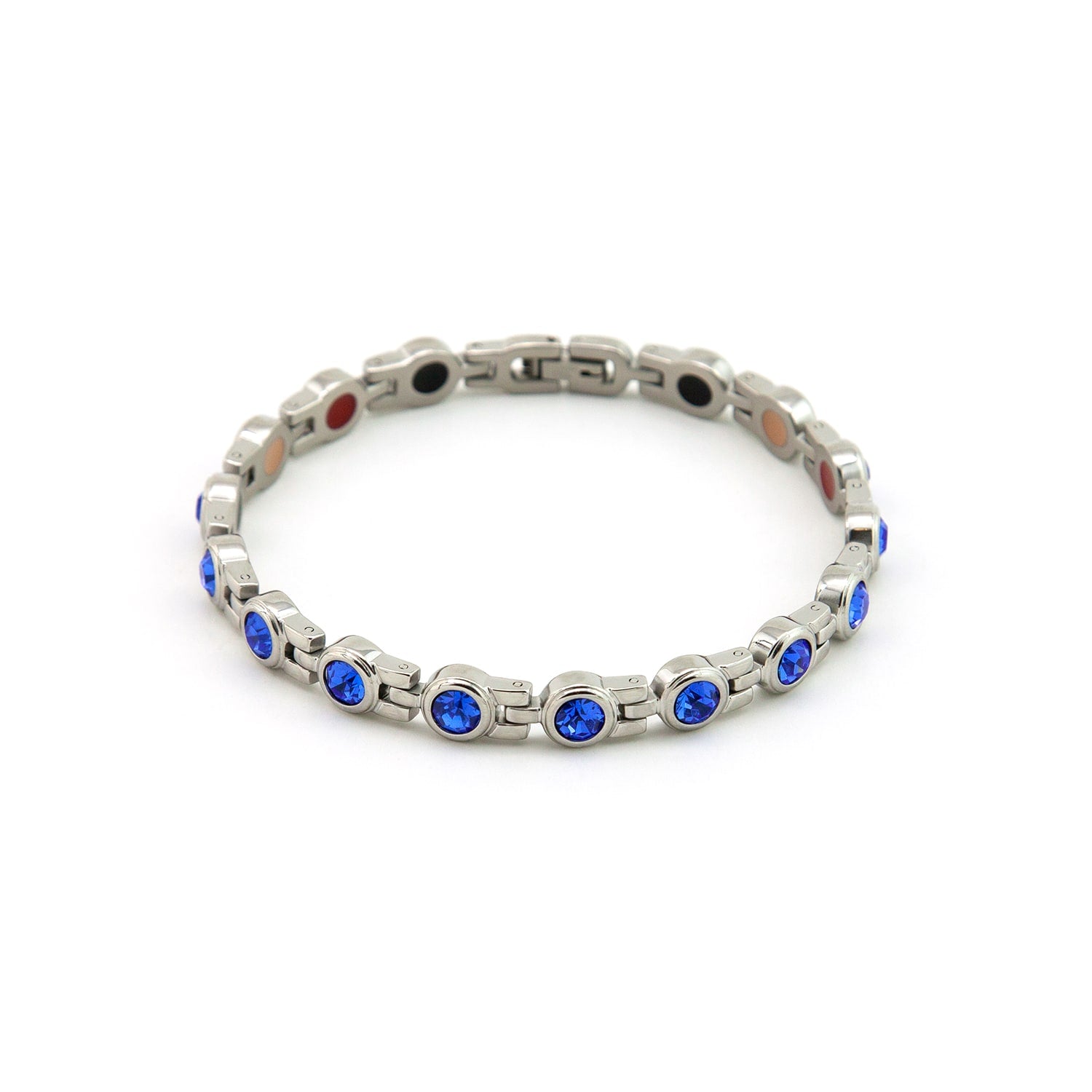 Capri - Negative Ion Bracelet, Polished Stainless Steel with Blue Crystals