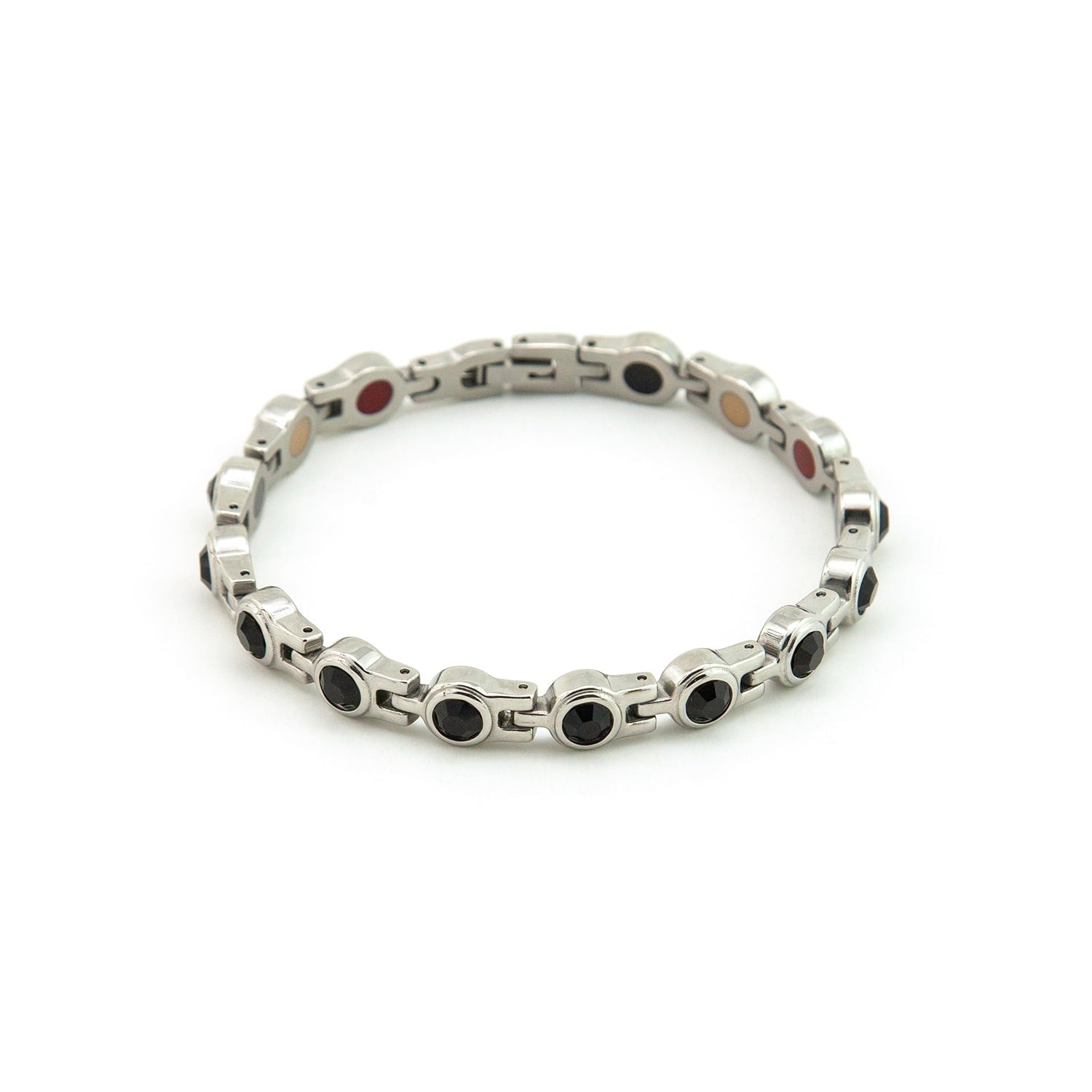 Deep Night - Negative Ion Bracelet, Stainless Steel with Black Crystals